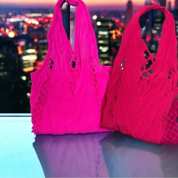 Feels Good on! l Buy 1 Get 1 Hot pink l Mesh Halter Top l High-stretch l S/M New - Picture 2 of 9